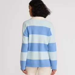 Feinstrick-Polopullover mit Rugbystreifen für Damen