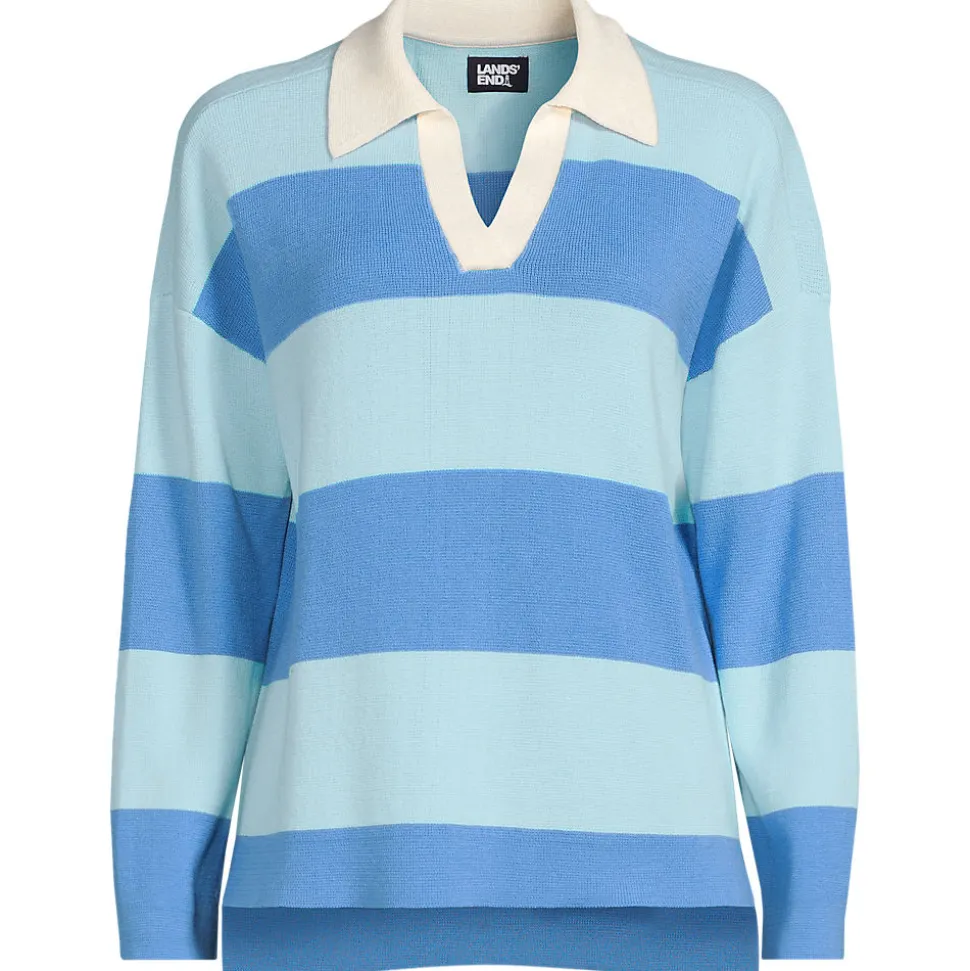 Feinstrick-Polopullover mit Rugbystreifen für Damen