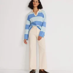 Feinstrick-Polopullover mit Rugbystreifen für Damen