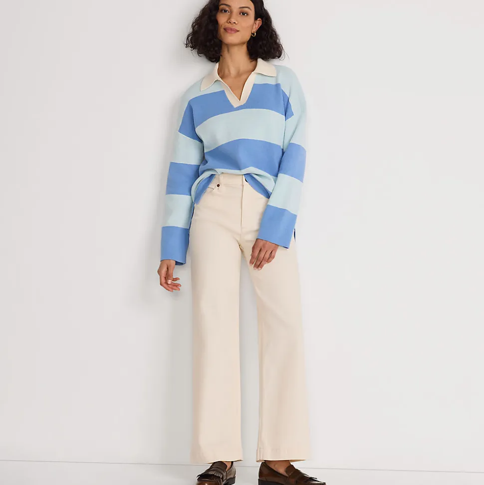 Feinstrick-Polopullover mit Rugbystreifen für Damen