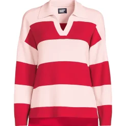Feinstrick-Polopullover mit Rugbystreifen für Damen