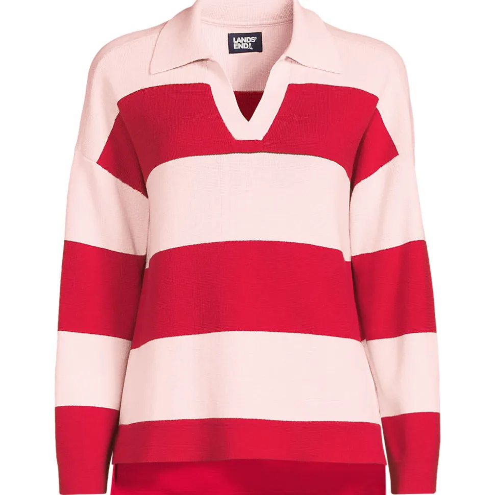 Feinstrick-Polopullover mit Rugbystreifen für Damen