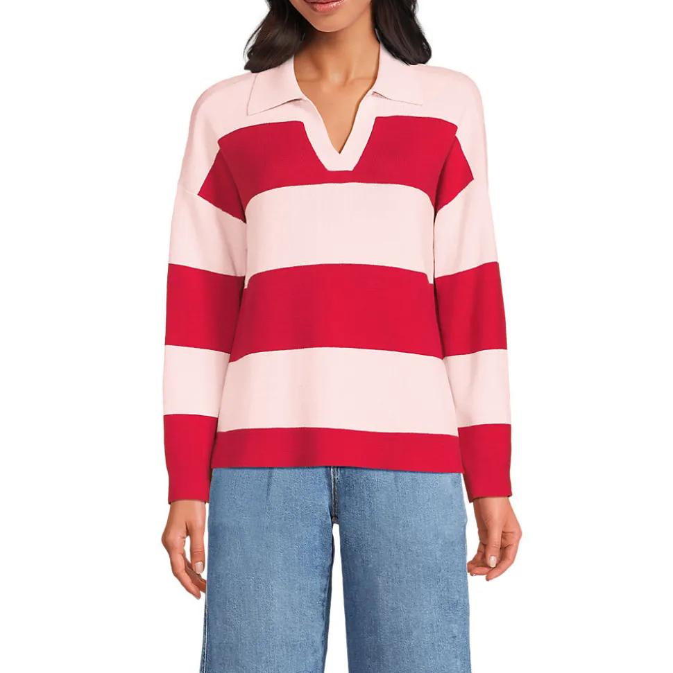 Feinstrick-Polopullover mit Rugbystreifen für Damen