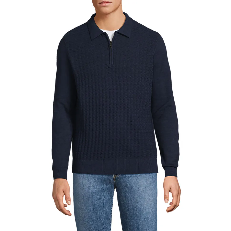 Feinstrick-Pullover mit Polokragen und Reißverschluss für Herren