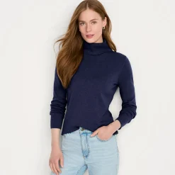 Feinstrick-Rollkragenpullover aus Baumwolle für Damen