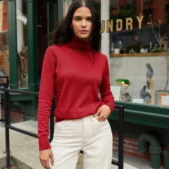 Feinstrick-Rollkragenpullover aus Baumwolle für Damen