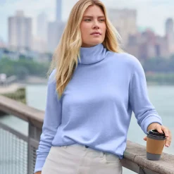 Feinstrick-Rollkragenpullover aus Baumwolle für Damen
