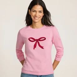 Feinstrick-Weihnachtspullover Schleife für Damen