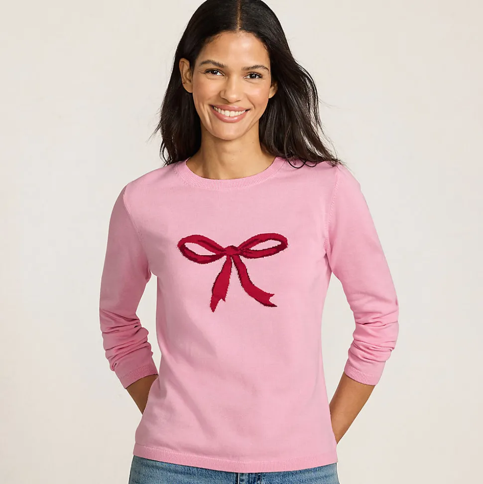 Feinstrick-Weihnachtspullover Schleife für Damen