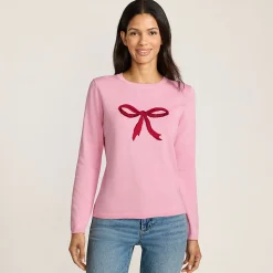 Feinstrick-Weihnachtspullover Schleife für Damen
