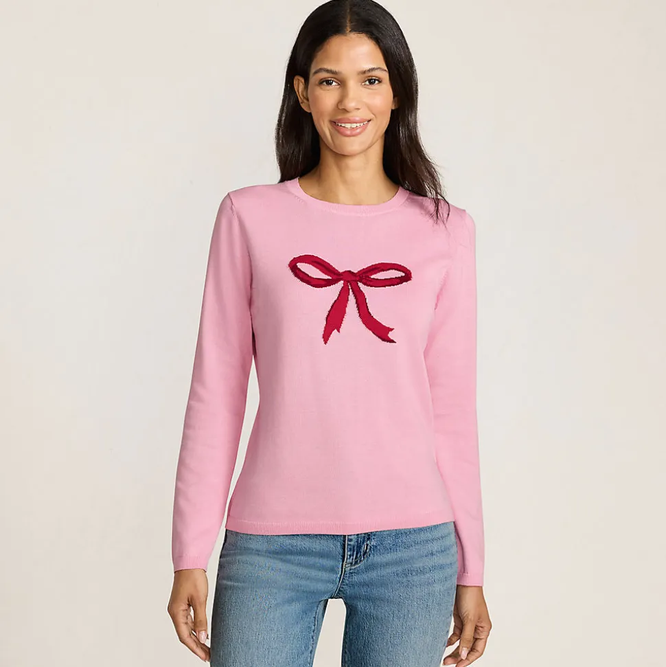 Feinstrick-Weihnachtspullover Schleife für Damen