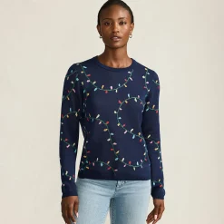Feinstrick-Weihnachtspullover Lichterkette für Damen