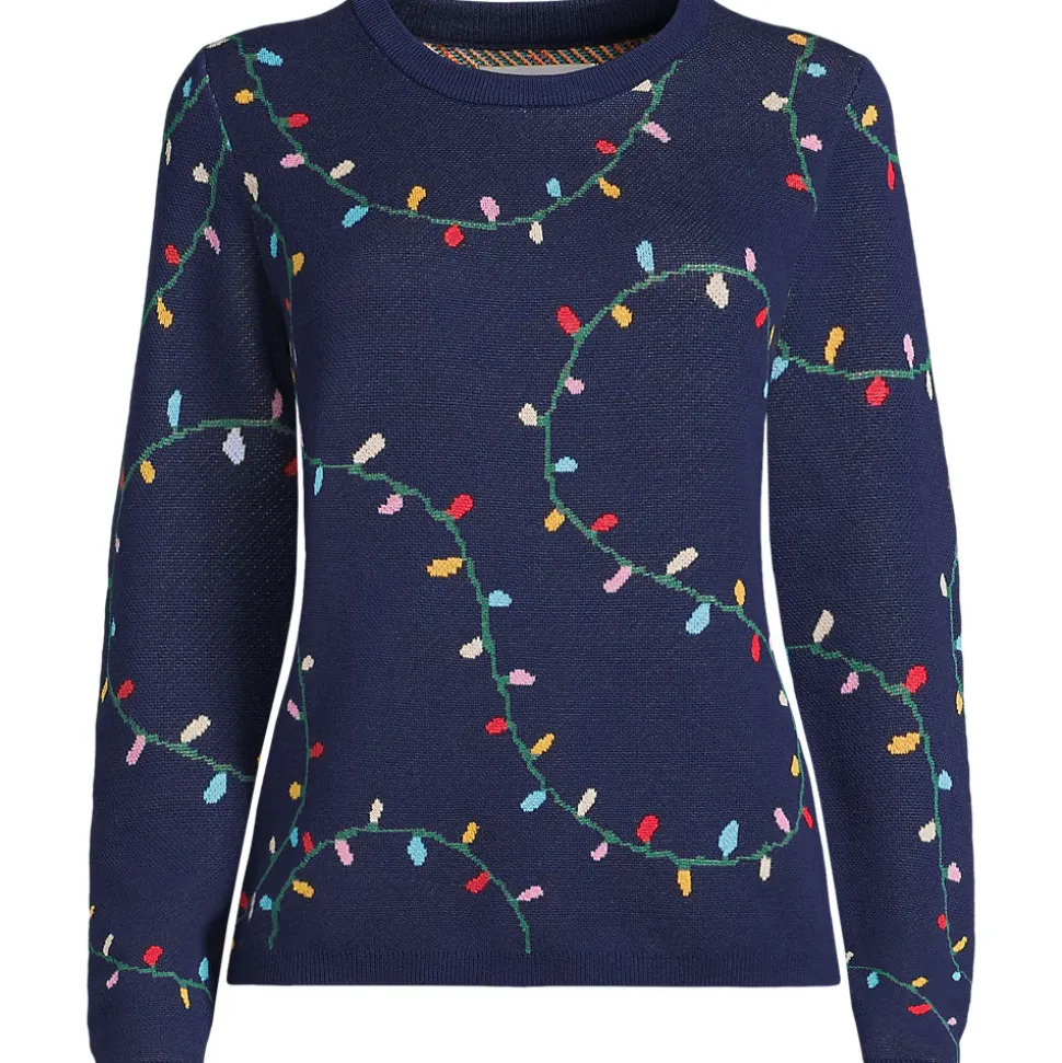 Feinstrick-Weihnachtspullover Lichterkette für Damen
