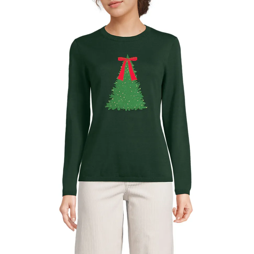 Feinstrick-Weihnachtspullover Schleife für Damen