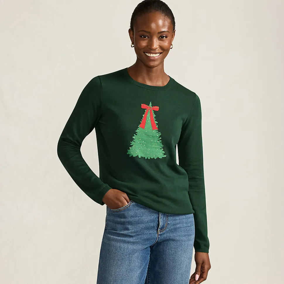 Feinstrick-Weihnachtspullover Schleife für Damen