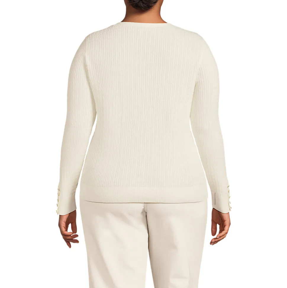 Feinstrick-Zopfmusterpullover mit V-Ausschnitt für Damen in Plus-Größe