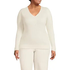 Feinstrick-Zopfmusterpullover mit V-Ausschnitt für Damen in Plus-Größe