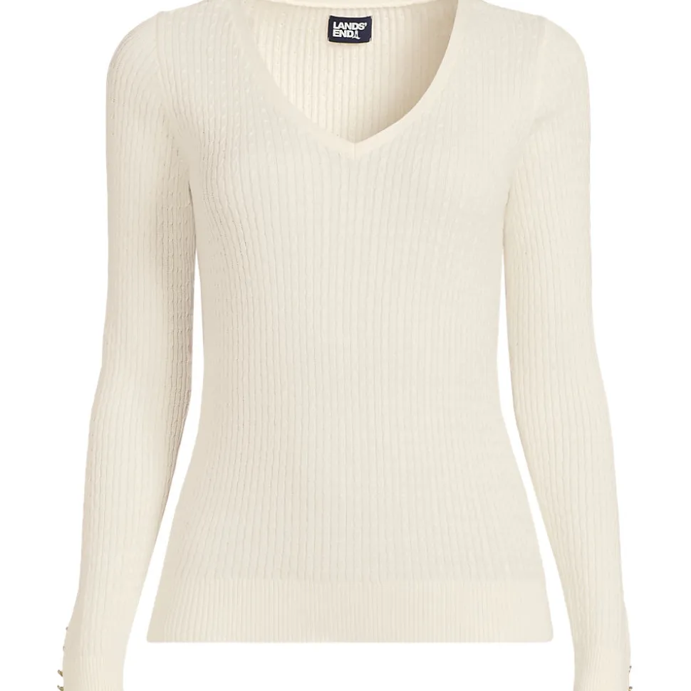 Feinstrick-Zopfmusterpullover mit V-Ausschnitt für Damen in Plus-Größe