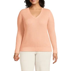 Feinstrick-Zopfmusterpullover mit V-Ausschnitt für Damen in Plus-Größe