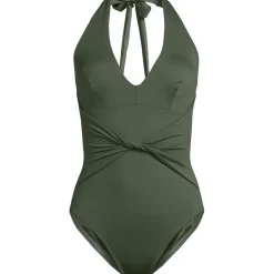 Figurformender Neckholder-Badeanzug, hoher Beinausschnitt für Damen