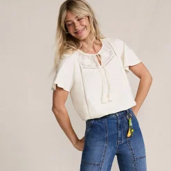 Flammgarn-Jerseyshirt mit kurzen Flügelärmeln für Damen