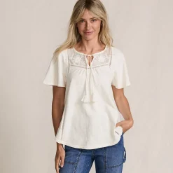 Flammgarn-Jerseyshirt mit kurzen Flügelärmeln für Damen