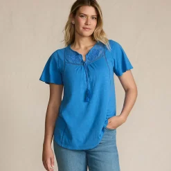 Flammgarn-Jerseyshirt mit kurzen Flügelärmeln für Damen