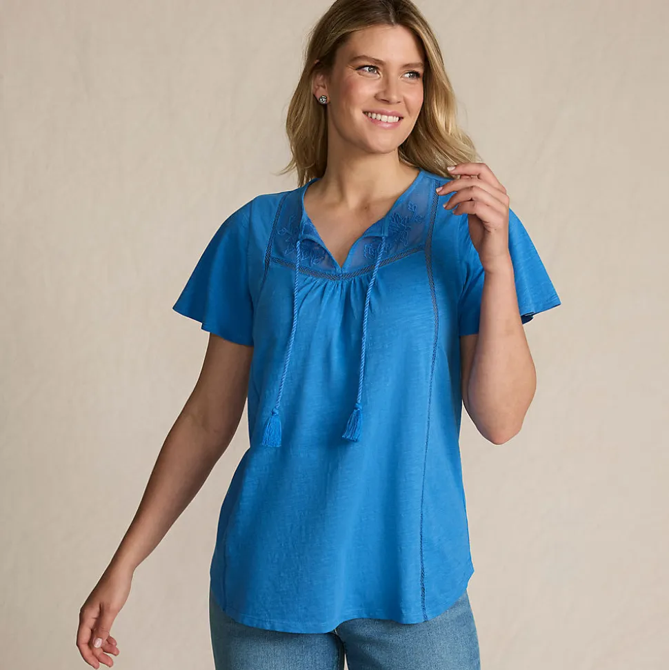 Flammgarn-Jerseyshirt mit kurzen Flügelärmeln für Damen
