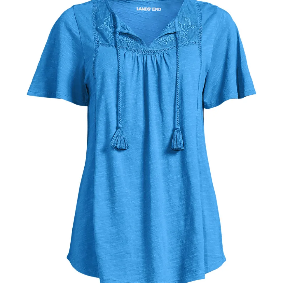 Flammgarn-Jerseyshirt mit kurzen Flügelärmeln für Damen
