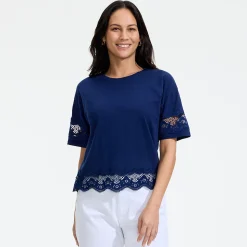 Flammgarn-Shirt mit Bordüren für Damen