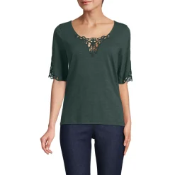 Flammgarn-Shirt mit Lochspitze für Damen