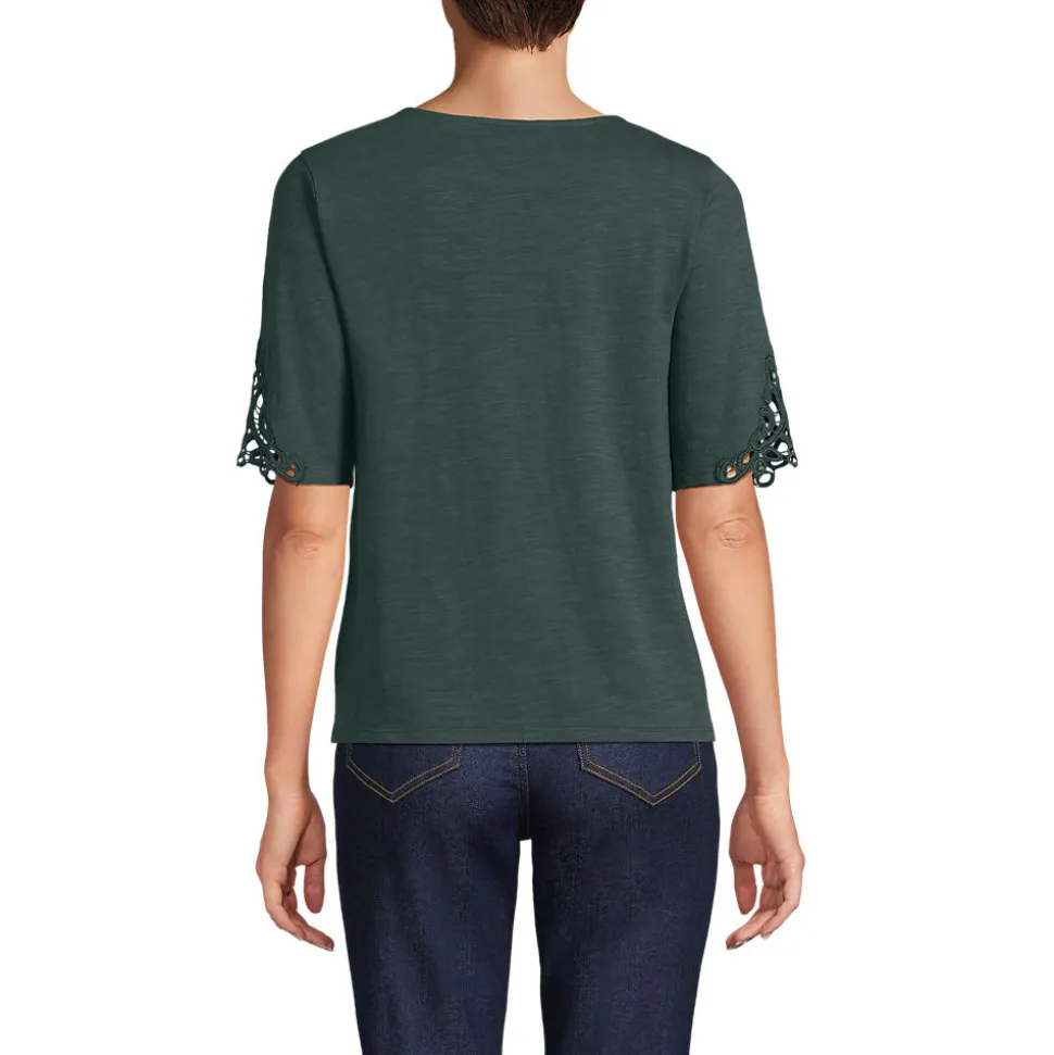 Flammgarn-Shirt mit Lochspitze für Damen
