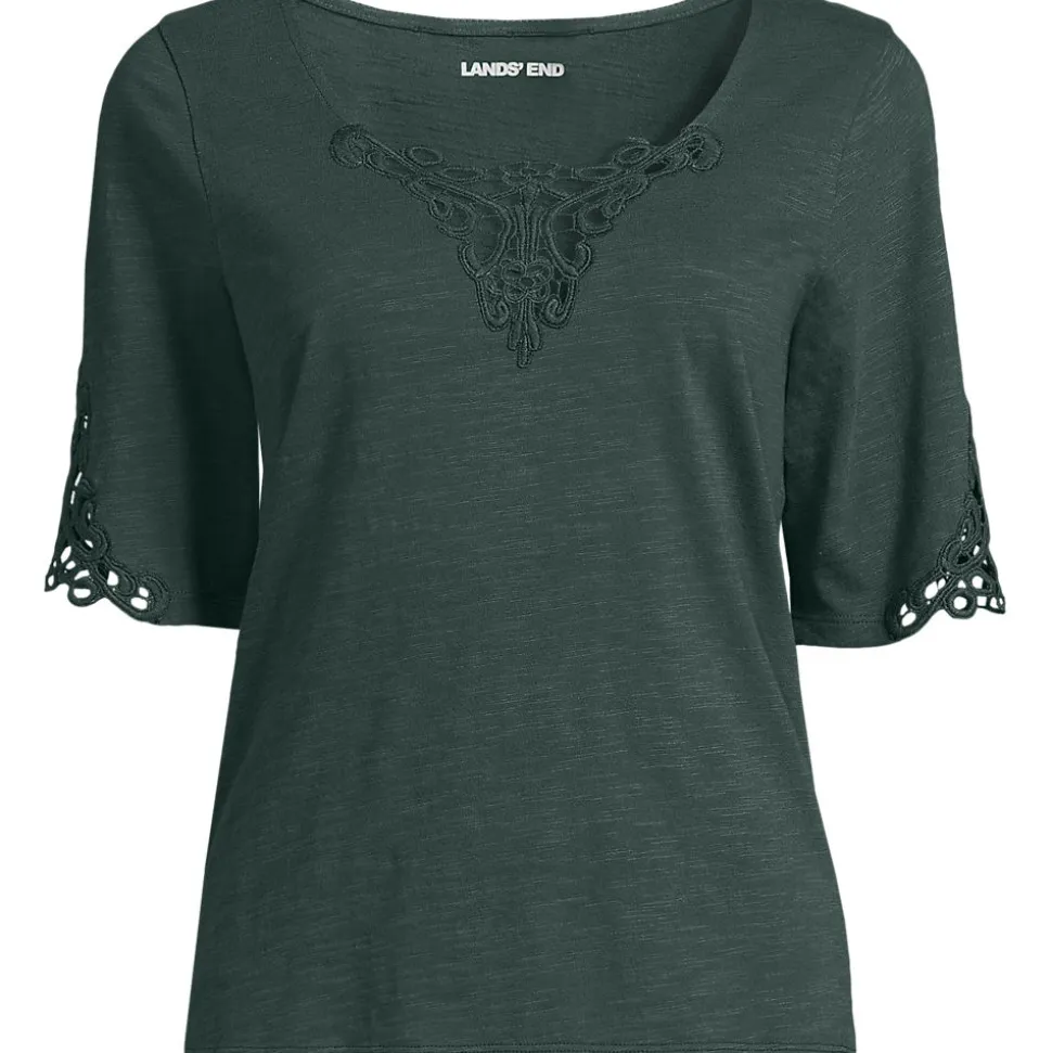 Flammgarn-Shirt mit Lochspitze für Damen