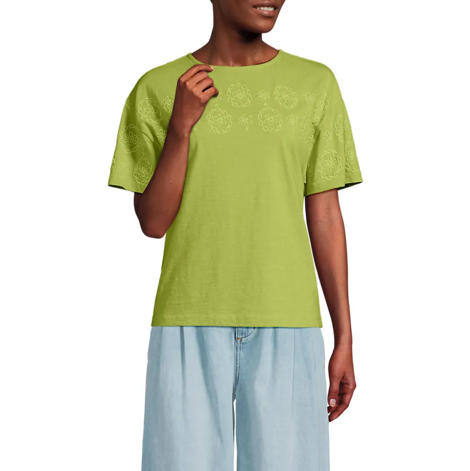 Flammgarn-Shirt mit Stickereien für Damen