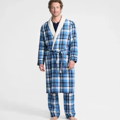 Flanell-Bademantel mit Teddyfutter für Herren