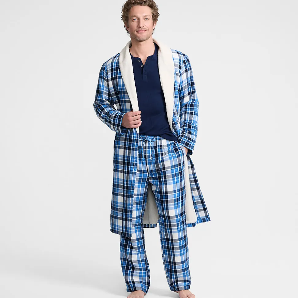 Flanell-Bademantel mit Teddyfutter für Herren