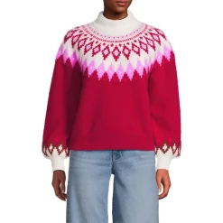 Flauschiger Fair Isle Pullover mit Ballonärmeln für Damen