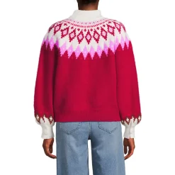 Flauschiger Fair Isle Pullover mit Ballonärmeln für Damen