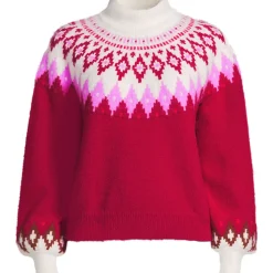 Flauschiger Fair Isle Pullover mit Ballonärmeln für Damen