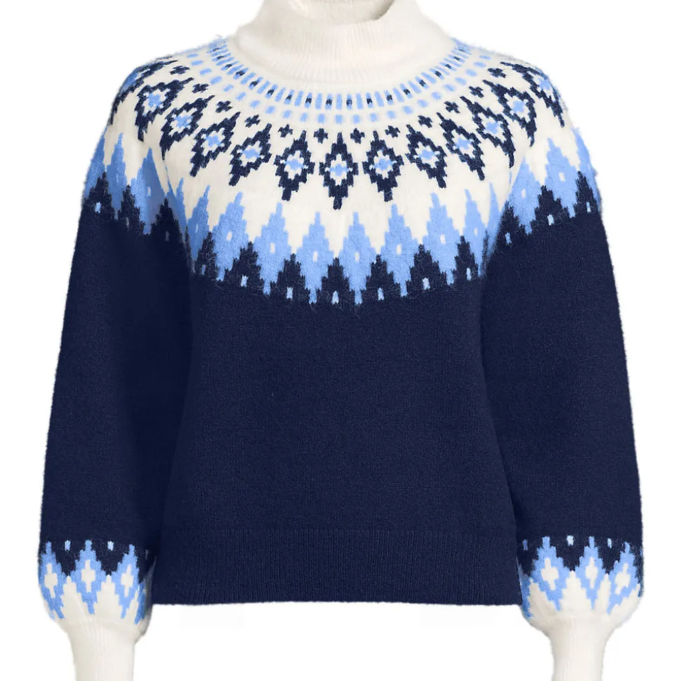 Flauschiger Fair Isle Pullover mit Ballonärmeln für Damen