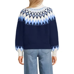 Flauschiger Fair Isle Pullover mit Ballonärmeln für Damen