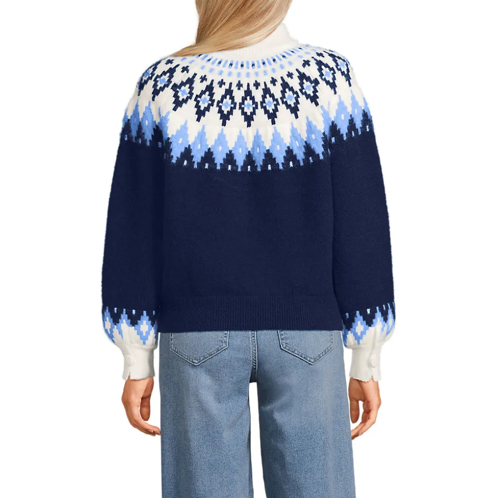 Flauschiger Fair Isle Pullover mit Ballonärmeln für Damen