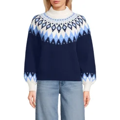 Flauschiger Fair Isle Pullover mit Ballonärmeln für Damen