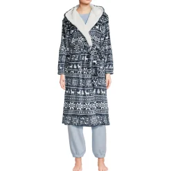 Fleece-Kapuzenmorgenmantel für Damen