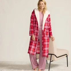Fleece-Kapuzenmorgenmantel für Damen