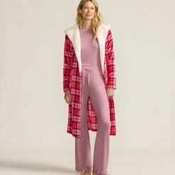 Fleece-Kapuzenmorgenmantel für Damen