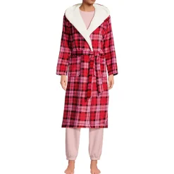 Fleece-Kapuzenmorgenmantel für Damen