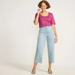 Gemusterte 7/8-Jeans mit weitem Bein High Waist