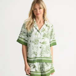 Gemusterte Kurzarm-Hemdbluse für Damen