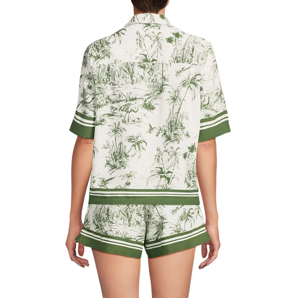 Gemusterte Kurzarm-Hemdbluse für Damen